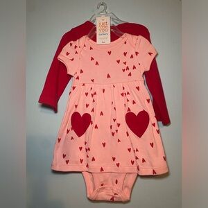 Carter's Pink Dress with Red Hearts Set